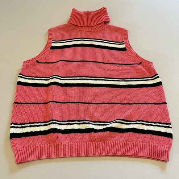 Jeanne Pierre pink striped turtleneck sweater vest L - Picture 1 of 6